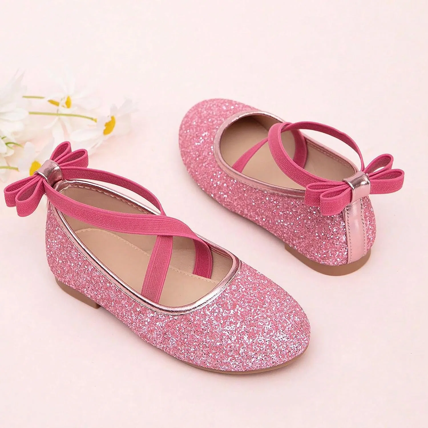 Детские балетки для девочек с блестками Mary Jane Flat Shoes, Pink — фото 4
