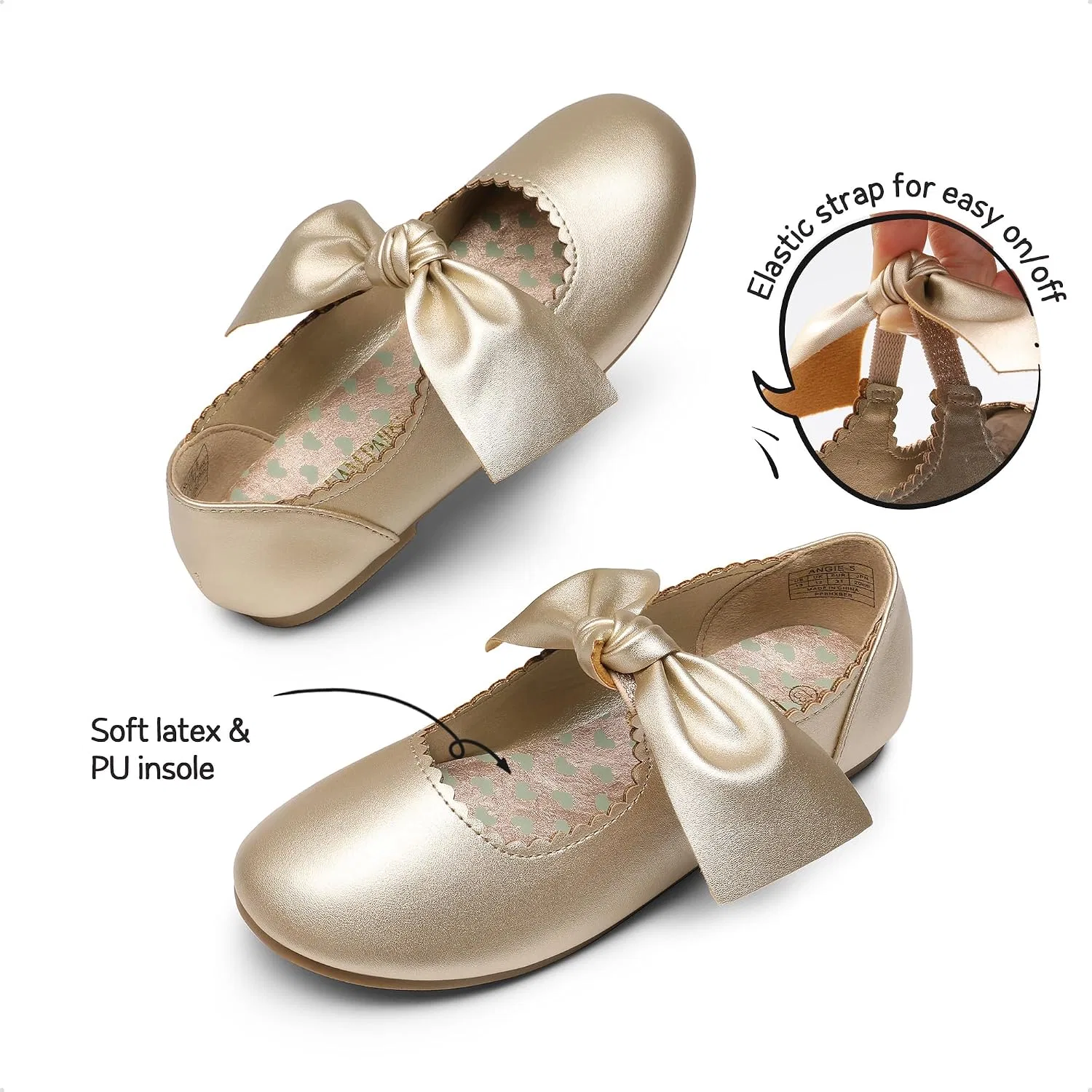 Детские балетки для девочек с бантом Dream Pairs, Gold — фото 3
