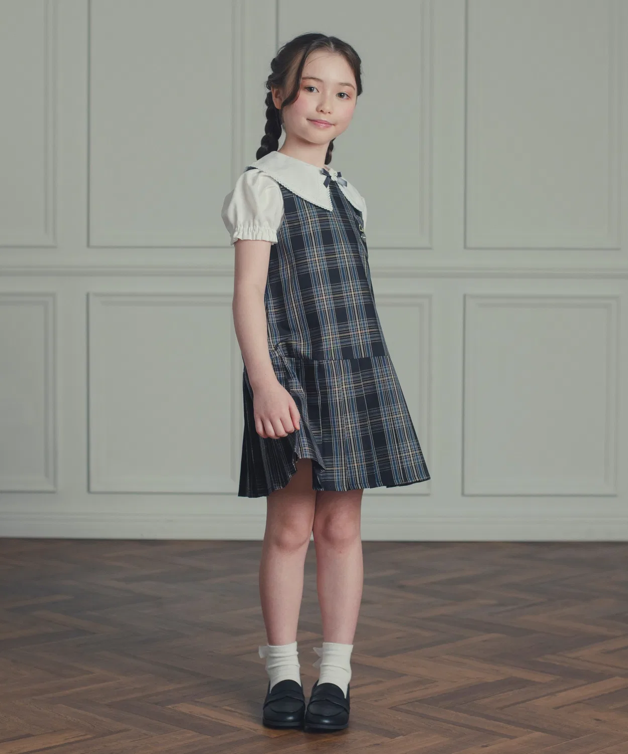 Детское платье-джемпер с принтом в клетку Lydia Navy Check DRESCCO, Navy — фото 3