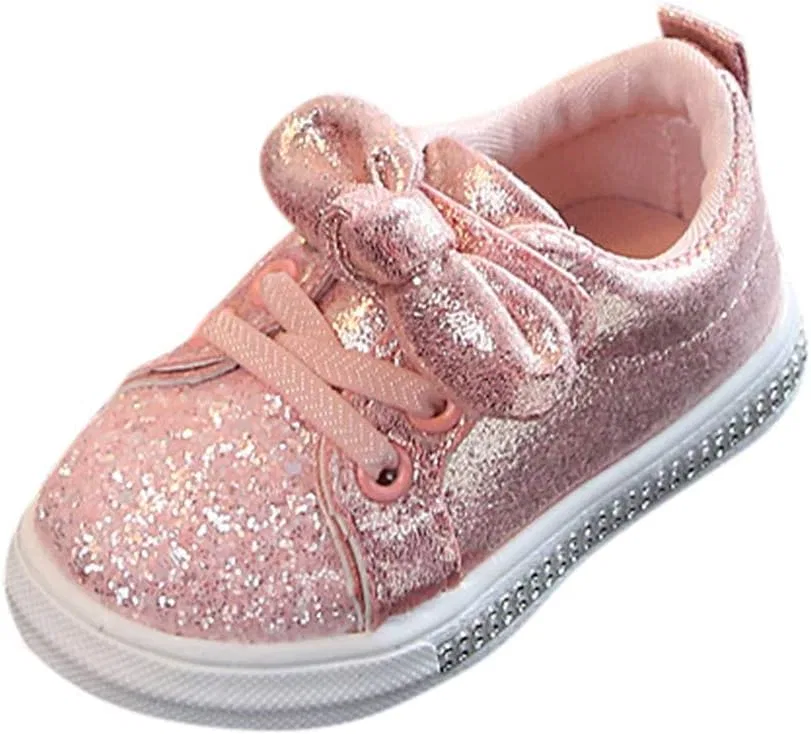 Детские кроссовки для девочек с блестками и бантом, Pink
