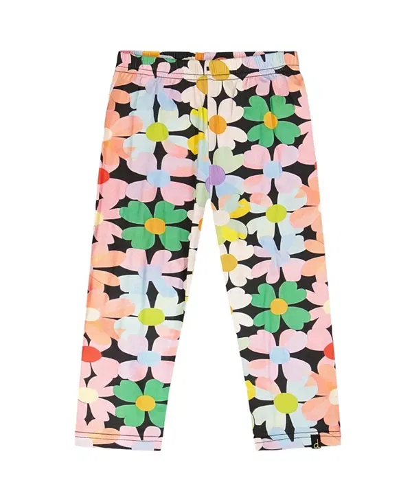 Детские брюки для девочек с принтом Flowers Leggings Deux Par Deux, Black Floral Print
