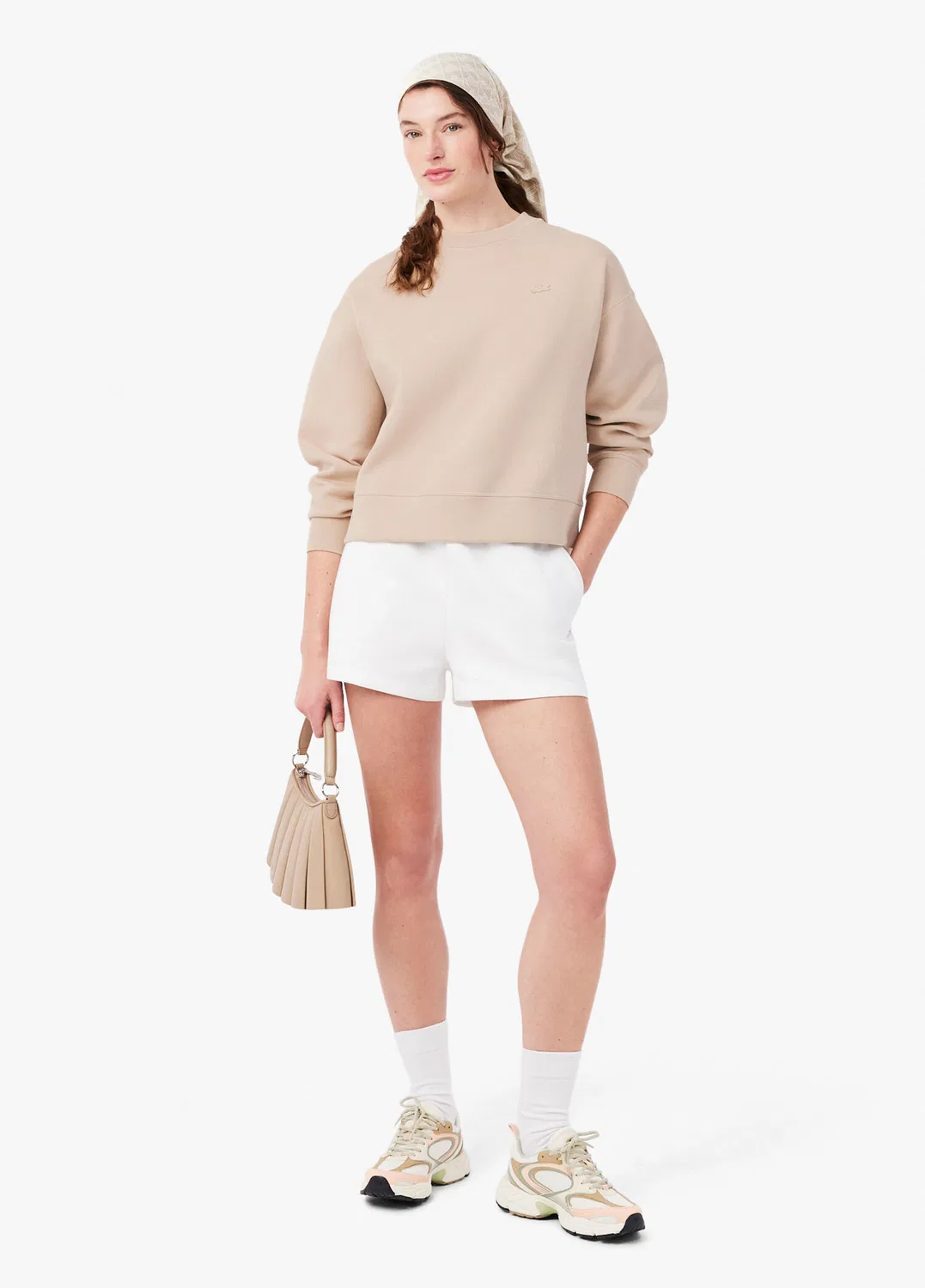 Свитшот женский Lacoste Oversize Fit, бежевый — фото 4