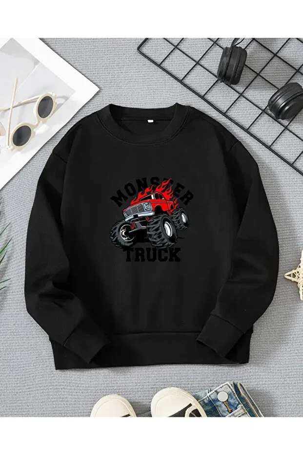Детская футболка с длинным рукавом с принтом Truck Haha, Black