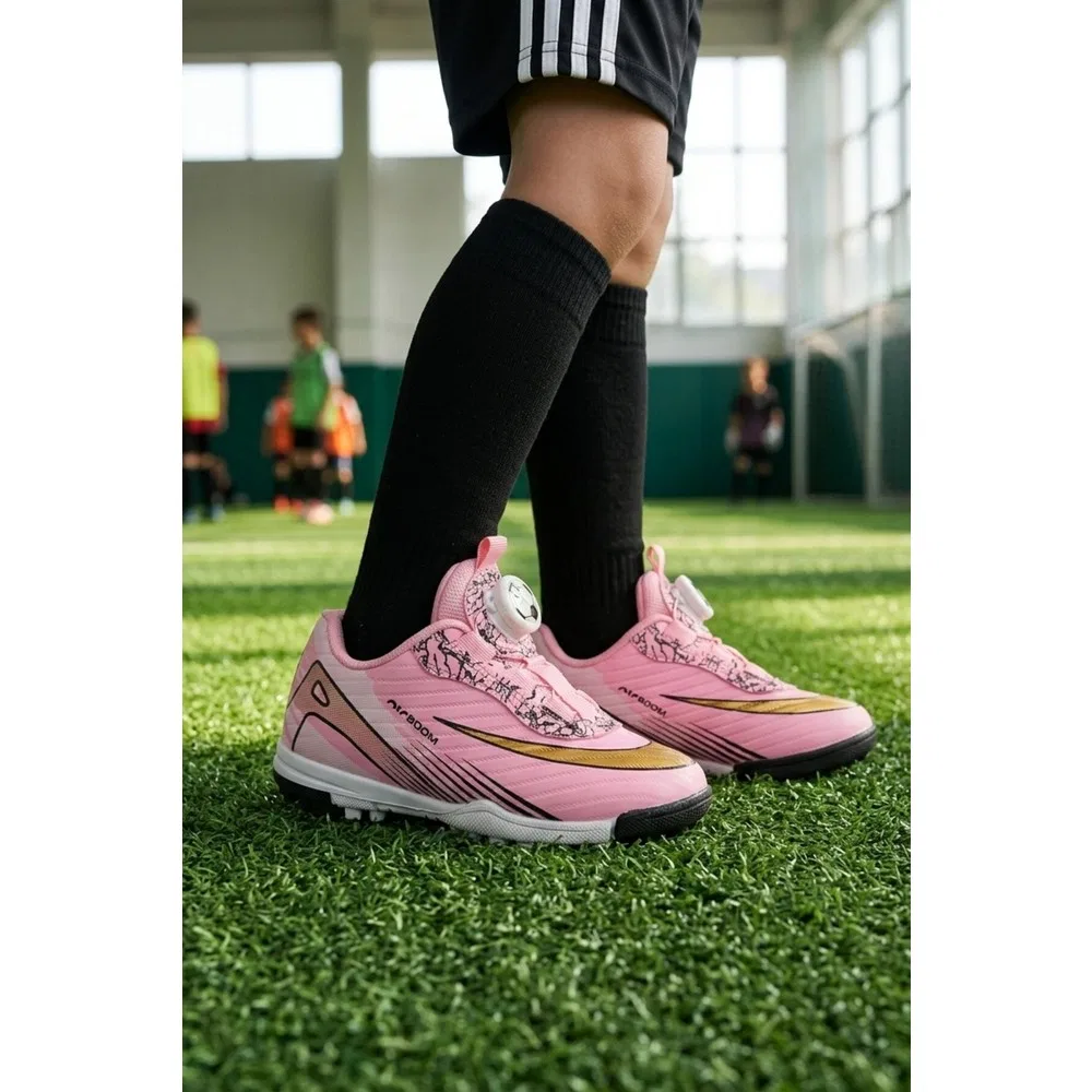 Детские футбольные бутсы для мальчиков с шнуровкой, Pink Black Laliga — фото 3