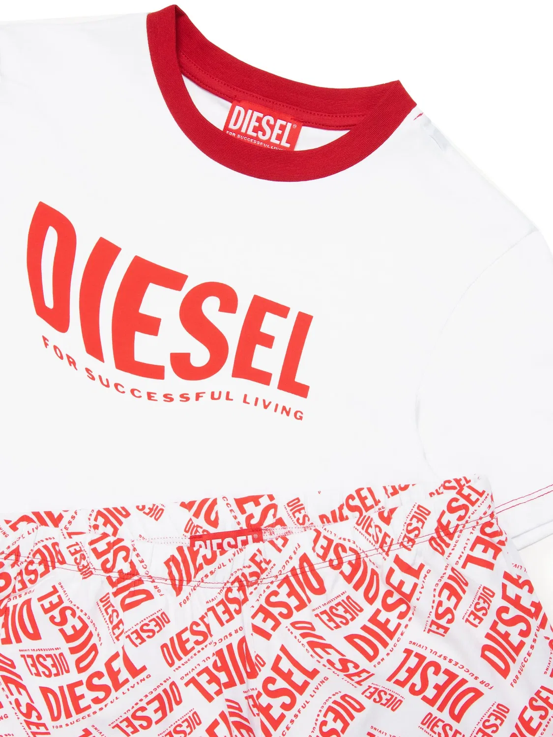 Хлопковый пижамный комплект с логотипом Diesel, белый — фото 3