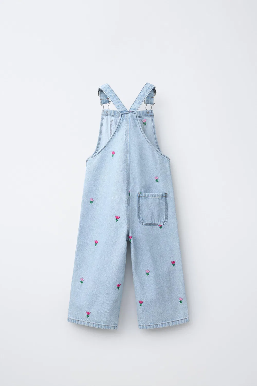 Джинсовый комбинезон с вышитым тюльпаном ZARA, Light Blue — фото 2