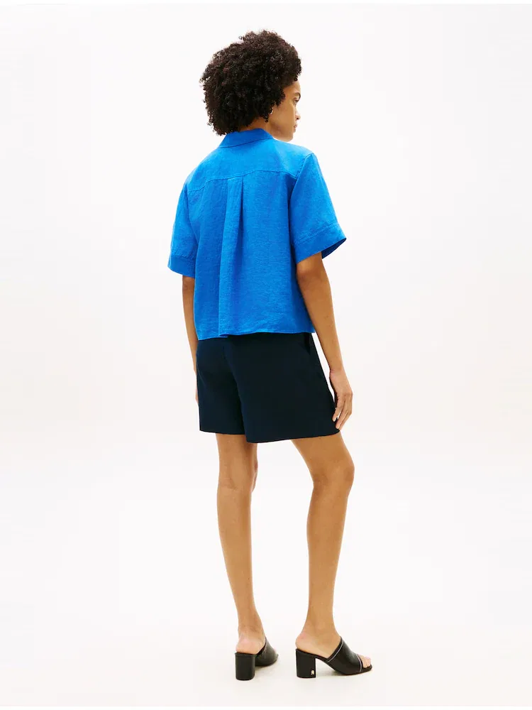 Футболка с коротким рукавом из льна, Essential Linen Shirt TOMMY HILFIGER, Royal Blue — фото 3