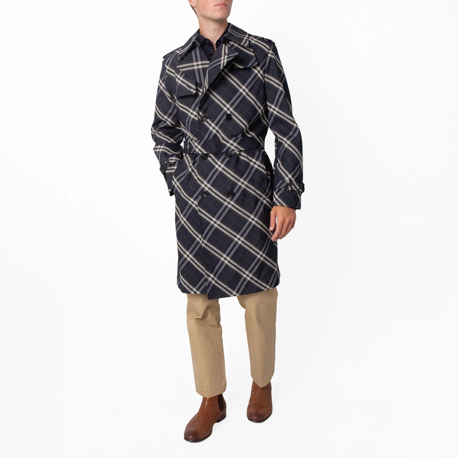 Пальто-тренч Burberry Check Long Belted Trench Coat Burberry, Indigo Ip Check