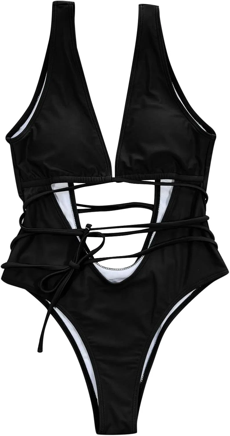 Женский цельный купальник с утяжкой живота Generic, Black