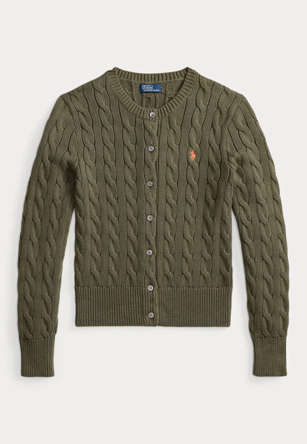 Хлопковый кардиган с круглым вырезом и косами - кардиган Polo Ralph Lauren, Dense Olive — фото 4