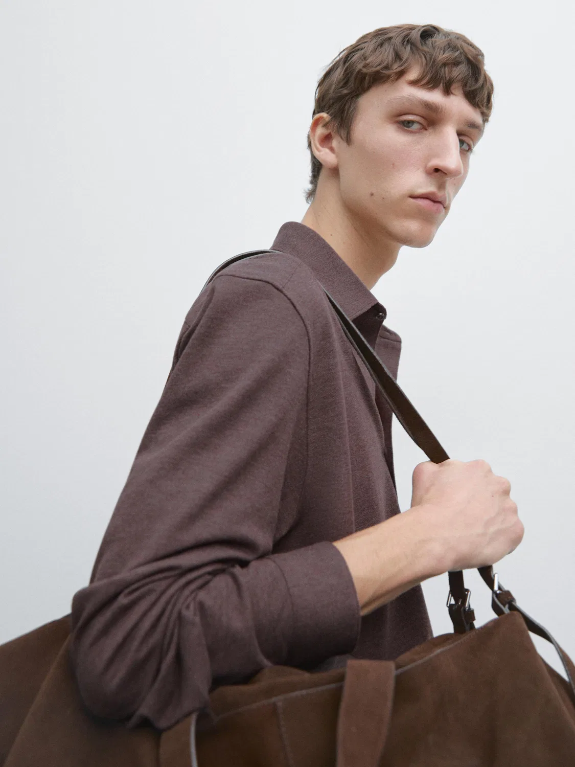 Рубашка меланжевого цвета стандартного кроя Massimo Dutti, коричневый — фото 4