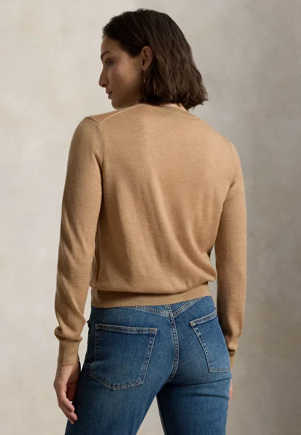 Кардиган шерстяной Merino wool crewneck cardigan Polo Ralph Lauren, Collection Camel Melange — фото 3