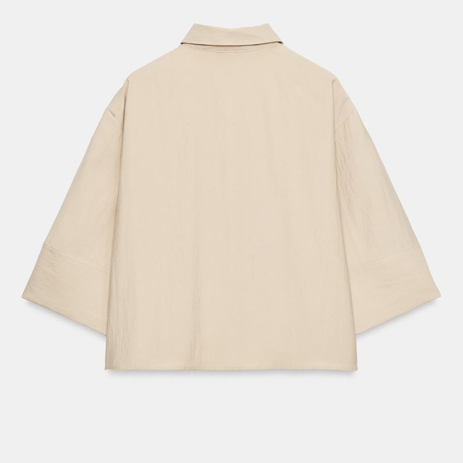 Рубашка Zara Short With Wide Sleeves, бежевый — фото 2