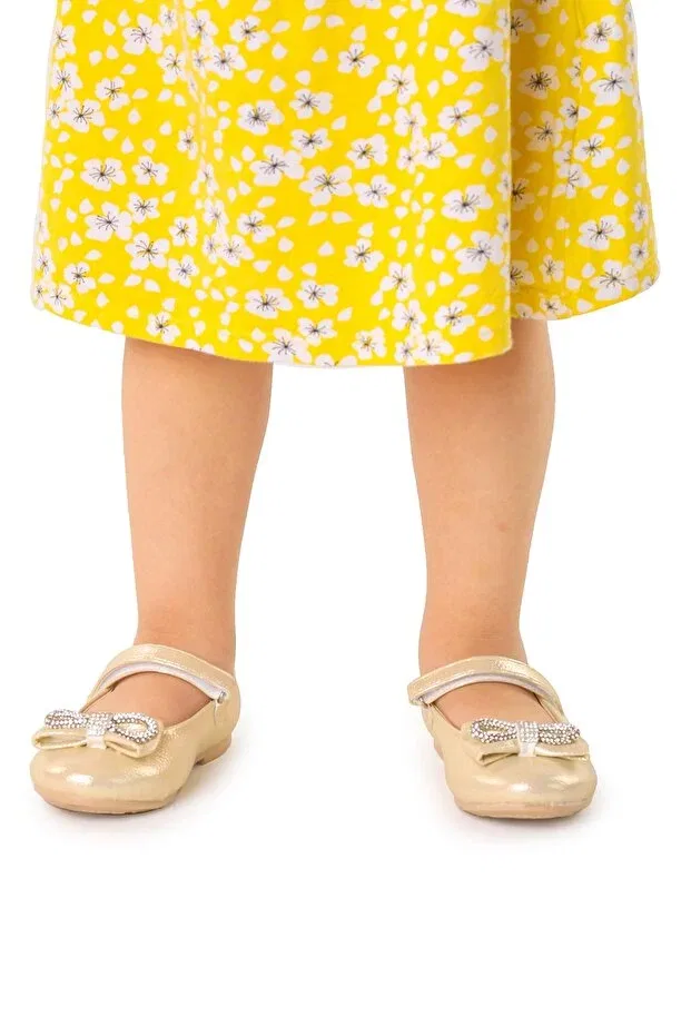 Детские балетки с бантом на липучке Basics Kiko Kids, Gold — фото 3