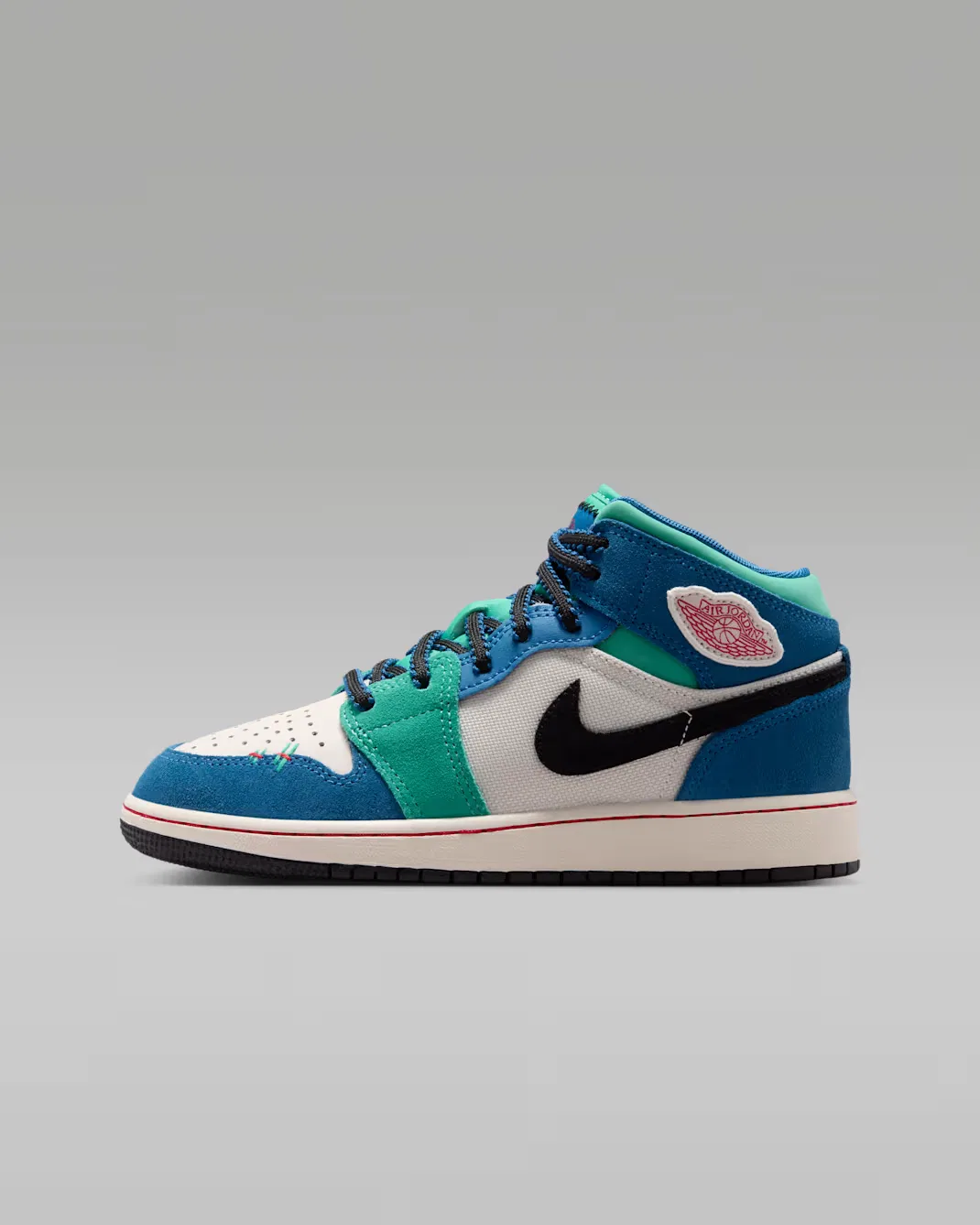 Кроссовки для детей постарше Air Jordan 1 Mid SE, Chalk/True Blue/Kinetic Green/University Red