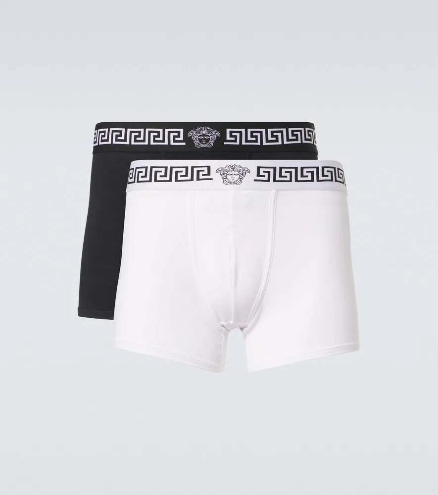 Комплект из 2 боксеров из хлопковой смеси с греческой каймой Versace, белый