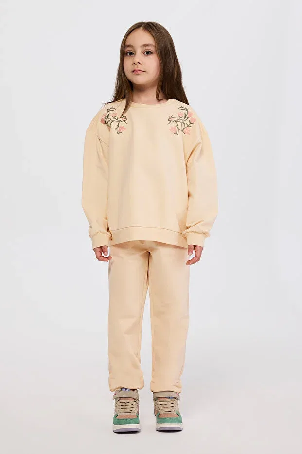 Детские свитшот для девочек с вышивкой Panço, Beige