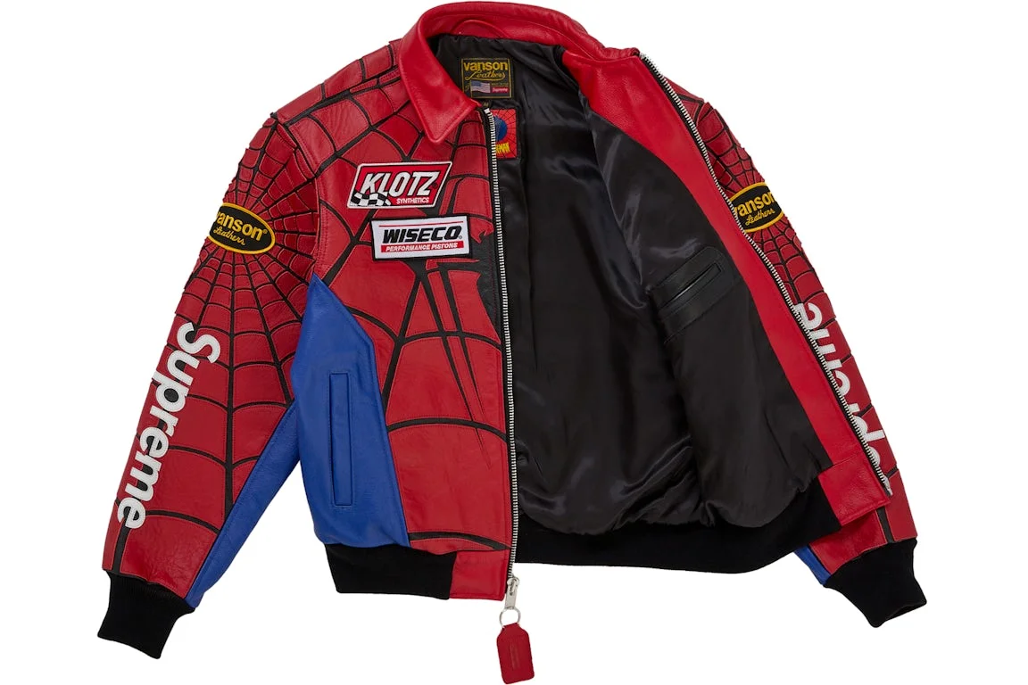 Куртка Supreme Vanson Leathers Spider-Man, мультиколор — фото 2