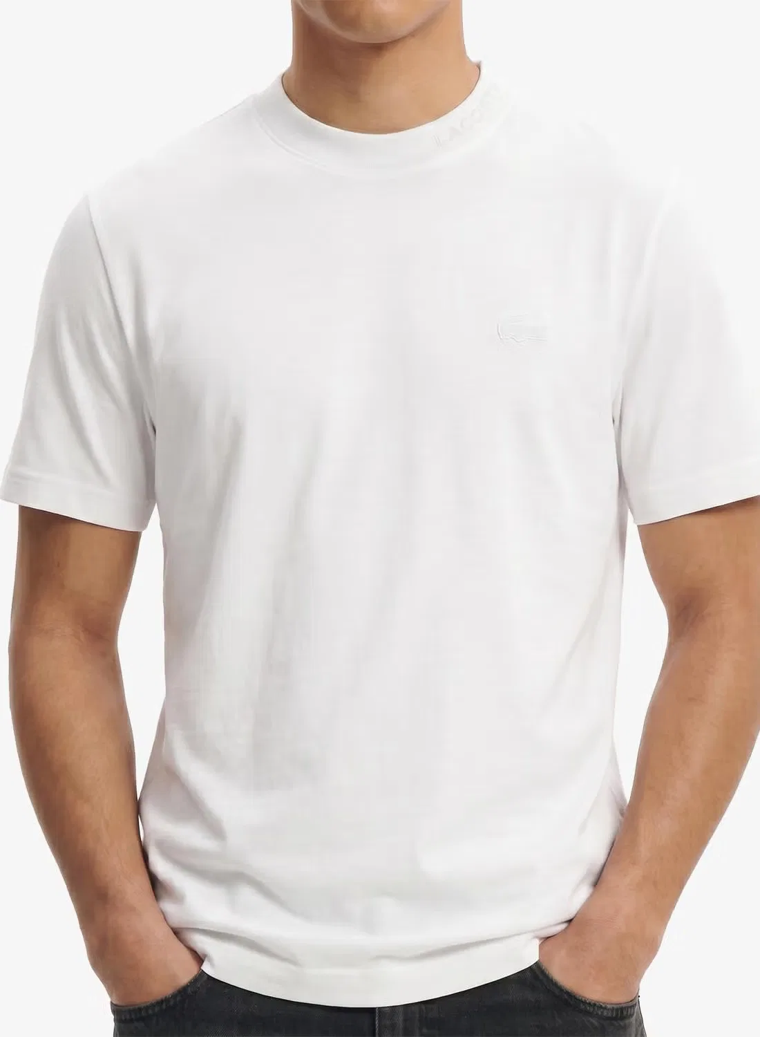 Футболка с жаккардовым воротом Lacoste, белый — фото 3