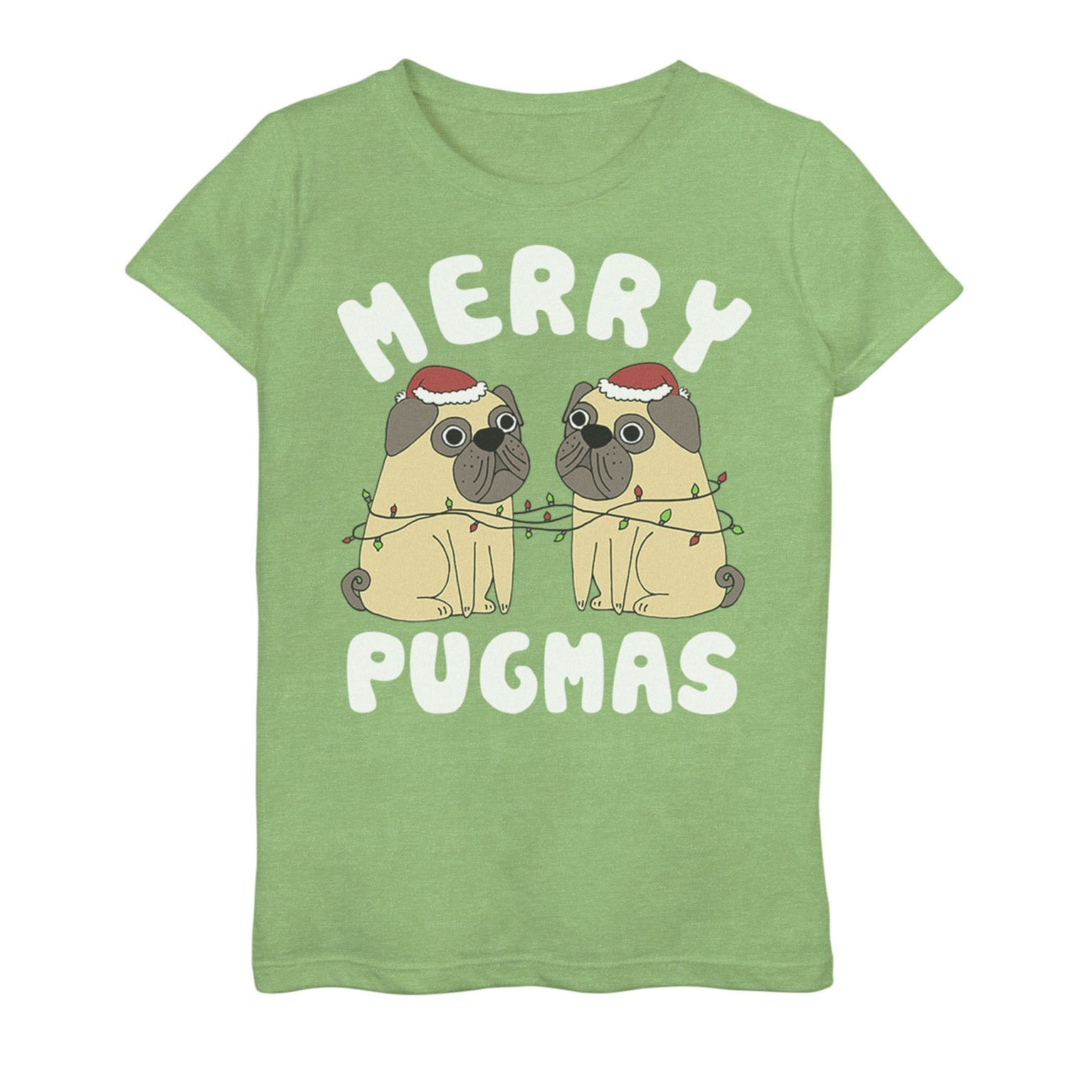 

Праздничная футболка с рисунком "Merry Pugmas" для девочек 7–16 лет Unbranded