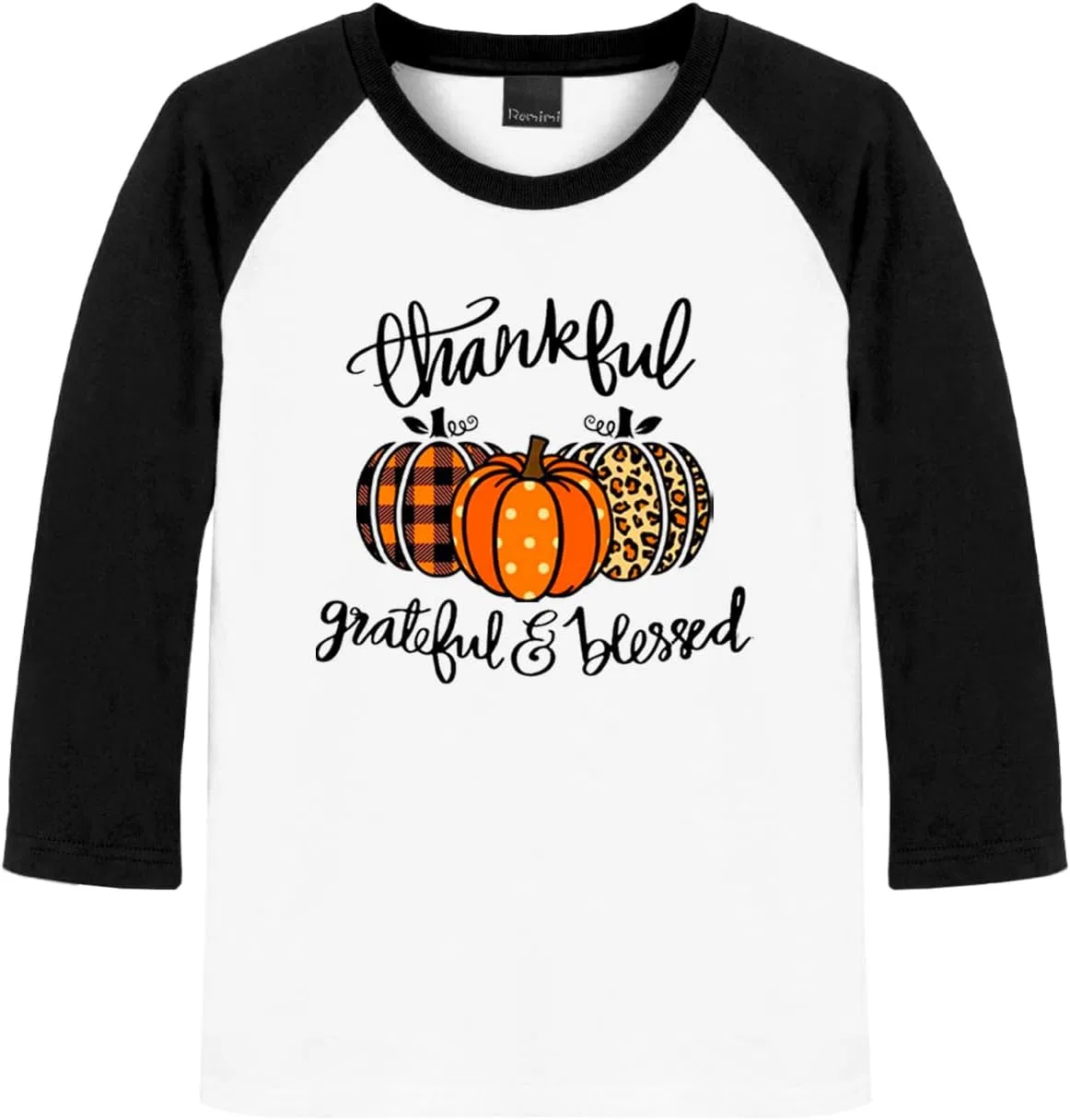 Детская футболка с принтом Remimi, 3/4 рукав реглан, Thankful Pumpkin