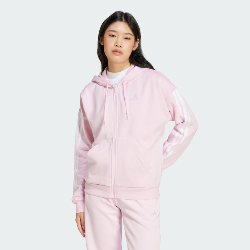 

Худи Adidas Essentials 3-Stripes Full-Zip Fleece Hoodie, цвет Clear Pink/White