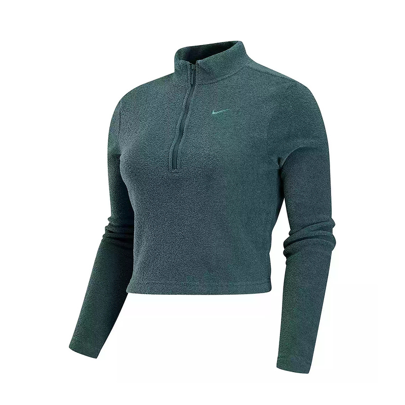 Спортивная кофта Sportswear Phoenix Plush для женщин, уютная флисовая модель с длинным рукавом и молнией на половину Nike, зеленый — фото 3