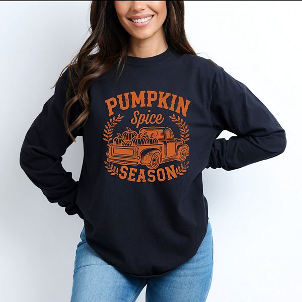

Футболка с длинным рукавом и принтом Pumpkin spice season truck distressed Simply Sage Market, Black, Черный, Футболка с длинным рукавом и принтом Pumpkin spice season truck distressed Simply Sage Market, Black