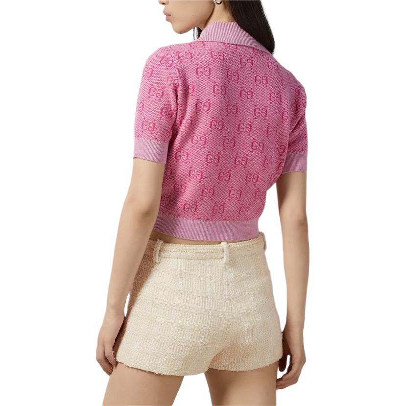 Поло (WMNS) Gucci GG Wool Jacquard Polo Shirt 'Pink' — фото 3