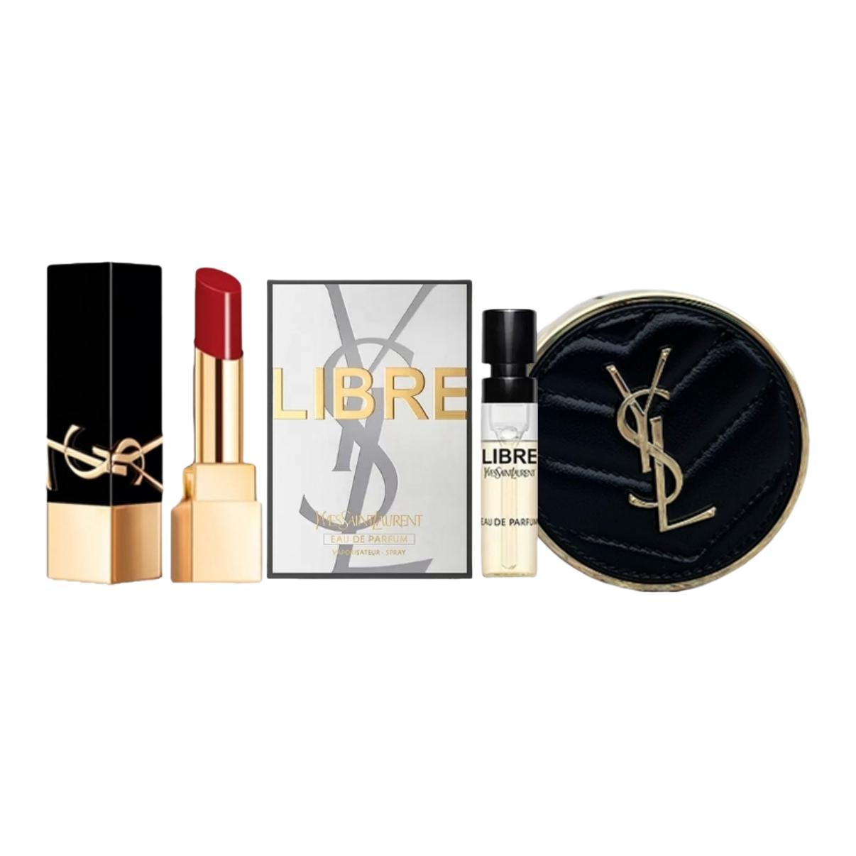 Набор Yves Saint Laurent: губная помада Rouge Pur Couture The Bold NM 1,3 г + парфюмерная вода Libre, 1,2 мл + кушон Le Cushion Encre De Peau B20 — фото 2