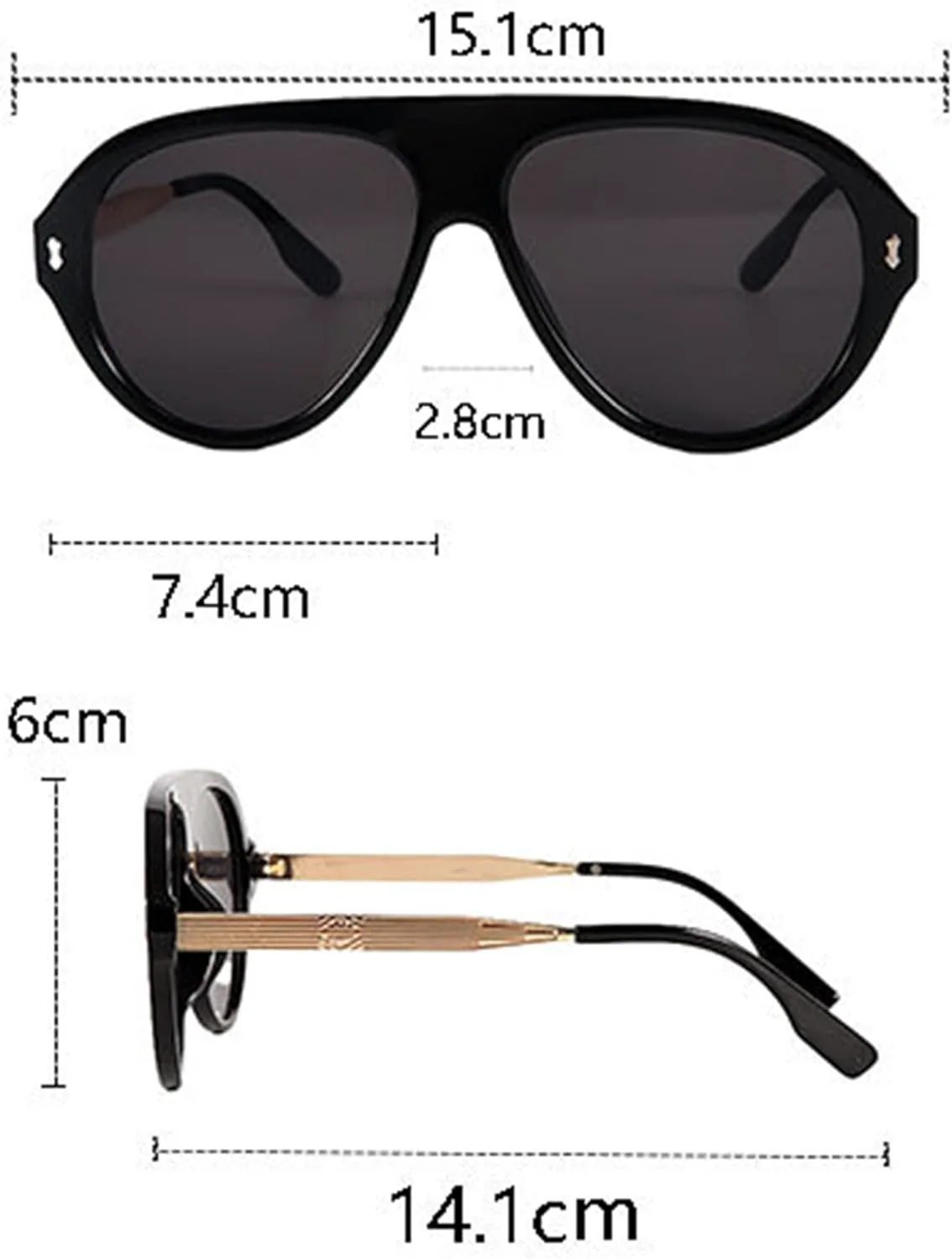 

bullabulling Модные большие солнцезащитные очки-пилот в стиле 70-х для женщин, ретро круглые солнцезащитные очки, винтажные солнцезащитные очки-щитки, Black Yellow