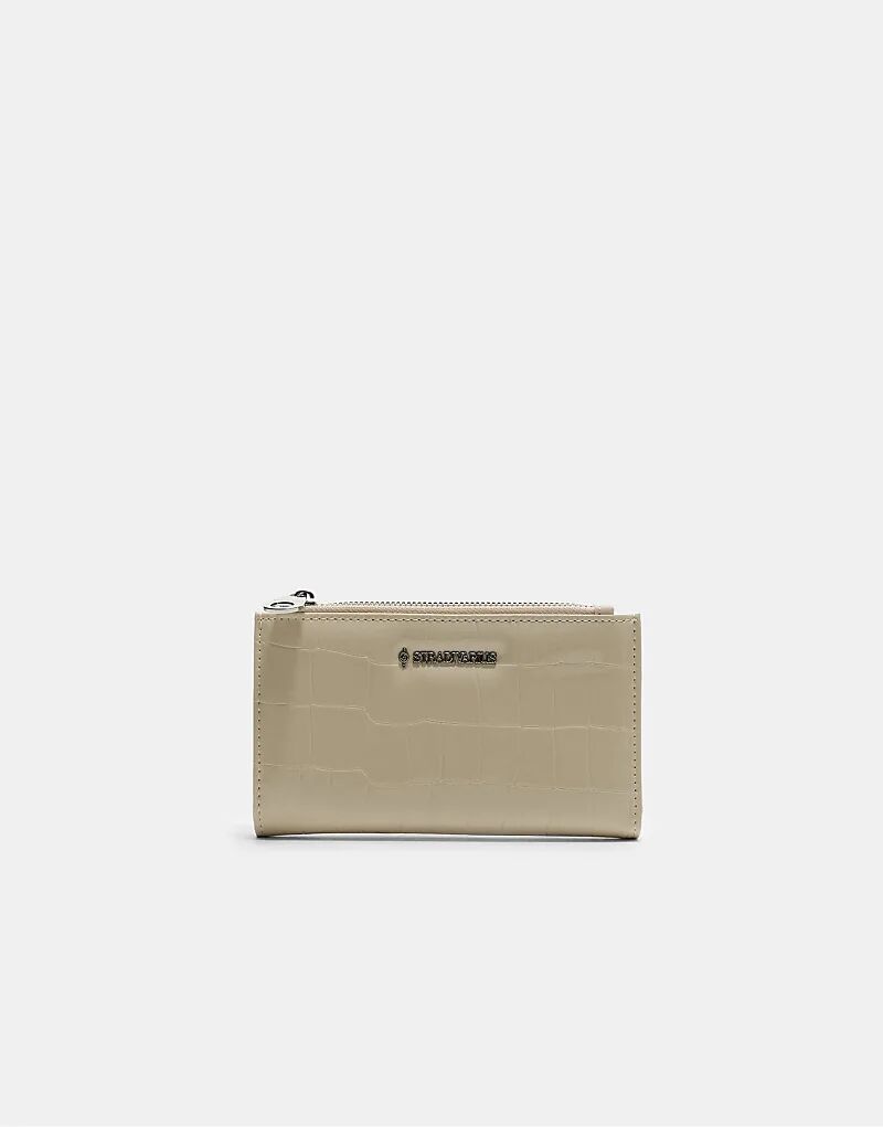 

Кошелек Stradivarius Basic с имитацией крокодиловой кожи цвета экрю