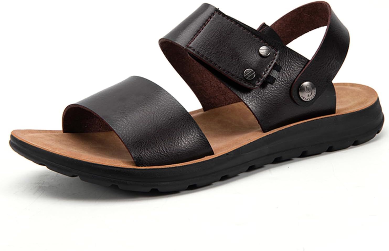 

Мужские кожаные сандалии Dacnakby, слипоны, шлепанцы, регулируемый ремешок, комфортная стелька, повседневная летняя обувь для пляжа и улицы, коричневый