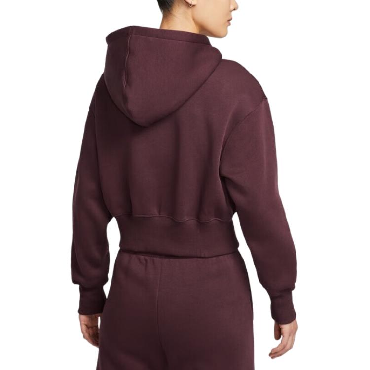 Куртка женская nsw phnx flc crop fz hdy burgundy Nike, Burgundy — фото 4