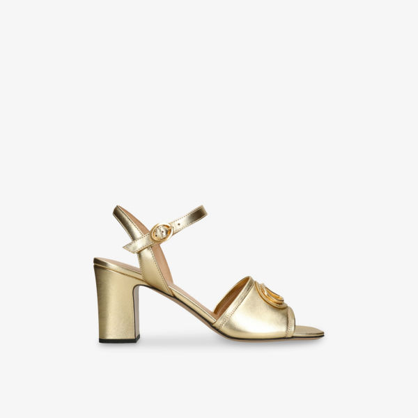 Босоножки на каблуке Valentino Garavani Vlogo signature из металлизированной кожи, золотой