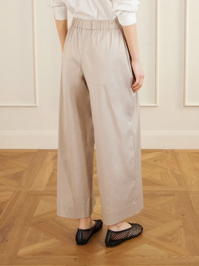 Широкие брюки Pece из смесового хлопка MAX MARA, бежевый — фото 3