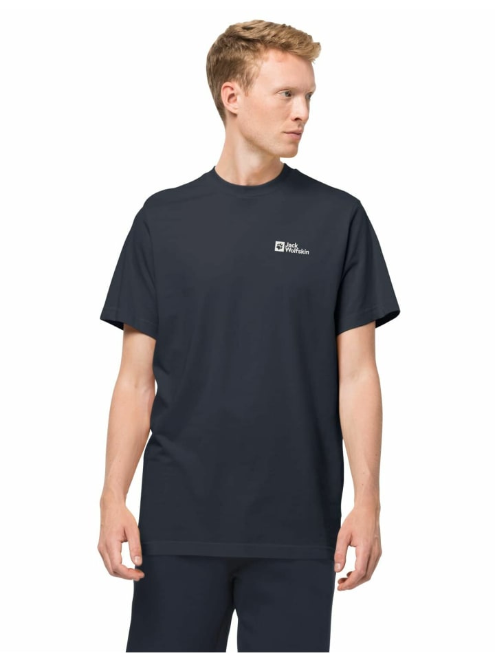 

Мужская футболка с круглым вырезом синего цвета Jack Wolfskin