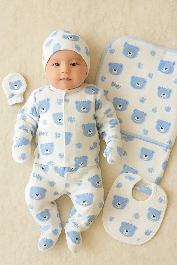 Детский комплект для новорожденных с принтом Blue Baby Teddy Bear Anne Dokunuşu Gibi Kuzum Bebe, Ekrumickey — фото 3