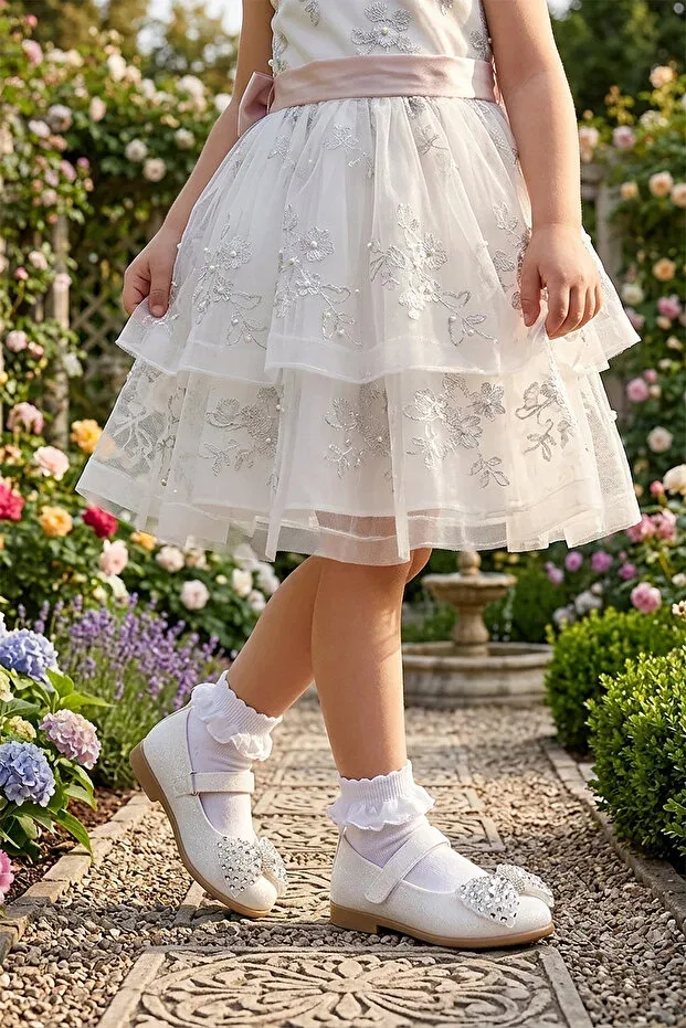 Детские балетки для девочек с бантом Kiko Kids, Mother-Of-Pearl - Blue — фото 3