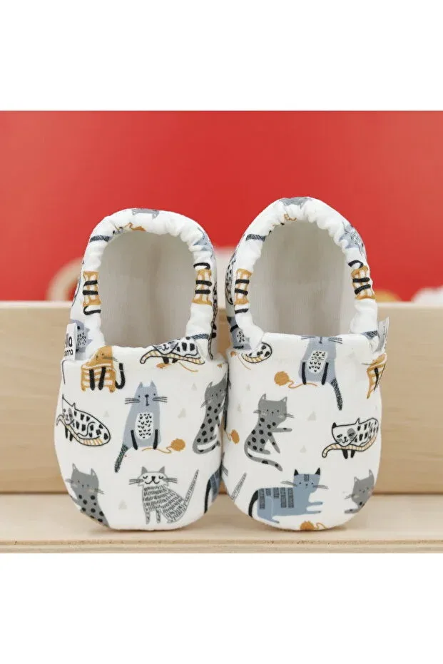 Детские пинетки для новорожденных с принтом Non-Slip sole cat patterned baby booties Ella Bonna, Cat — фото 4