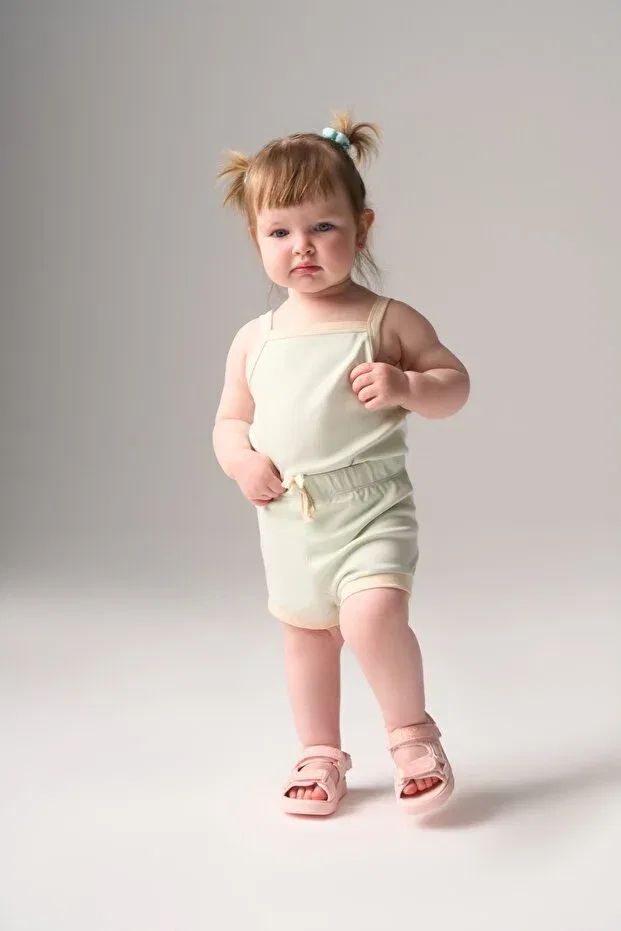 Детское боди-комбинезон с шортами хлопковый Bondberro, Mint-Beige