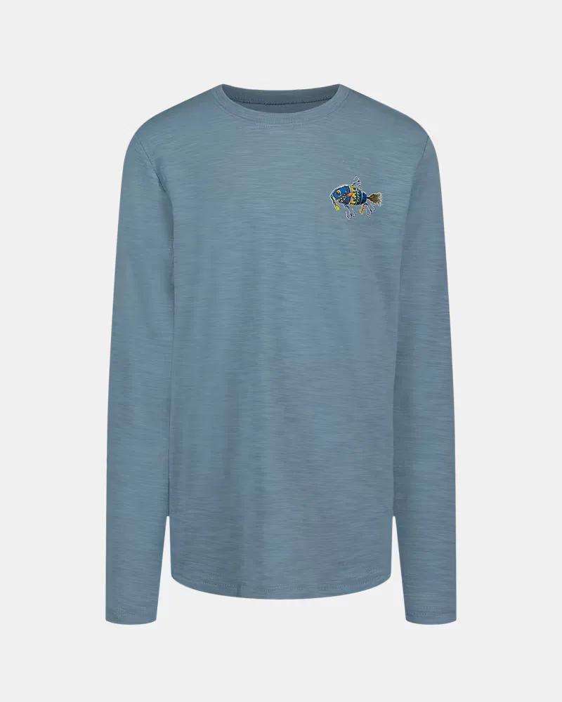 Футболка с длинным рукавом для мальчиков из хлопка с принтом UA Lured In UnderArmour, Blue Wind/Green Citrine