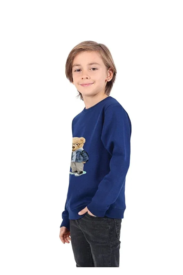 Детские свитшот для мальчиков с принтом Teddy Bear Printed Rekormoda, Navy Blue — фото 3