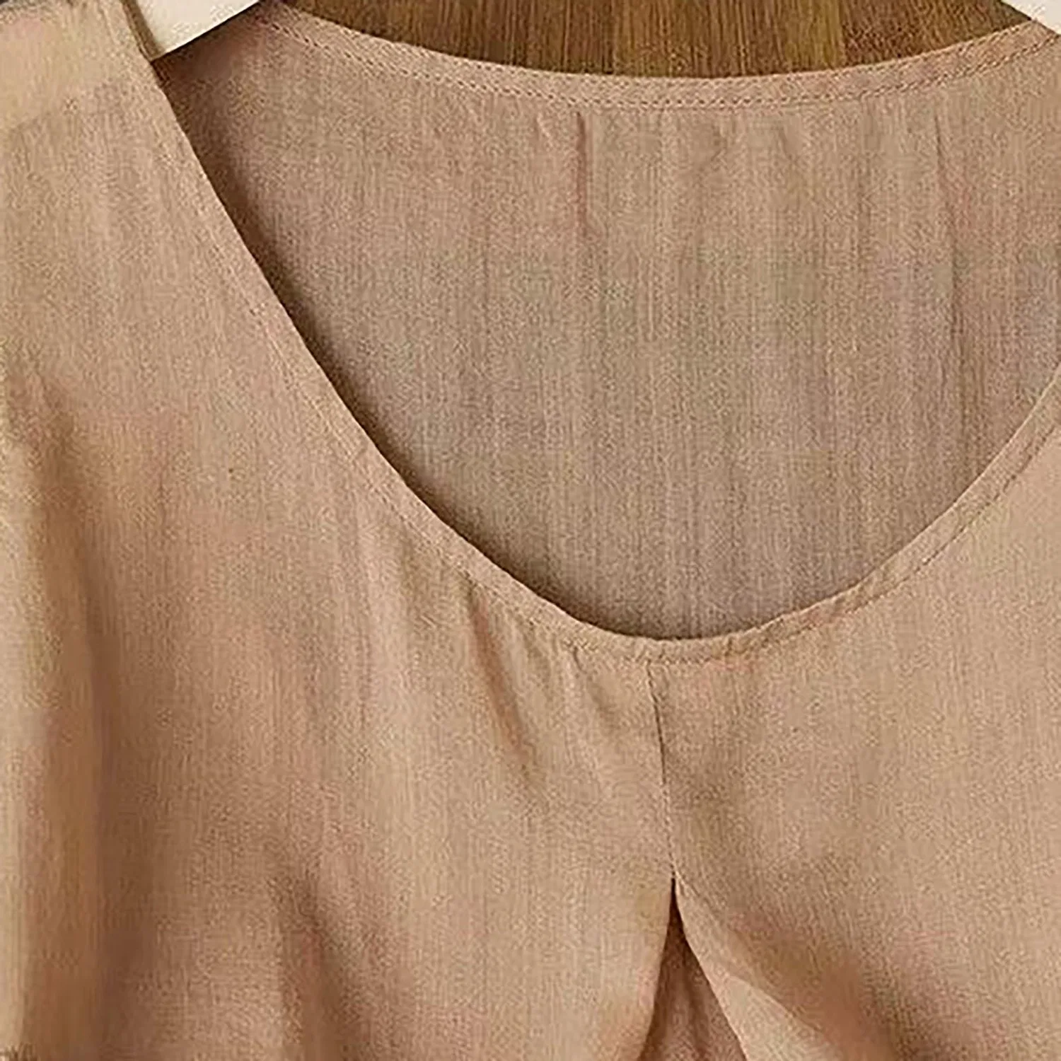 Женская хлопковая льняная безрукавка с вышивкой V-образным вырезом, Dark Khaki — фото 3