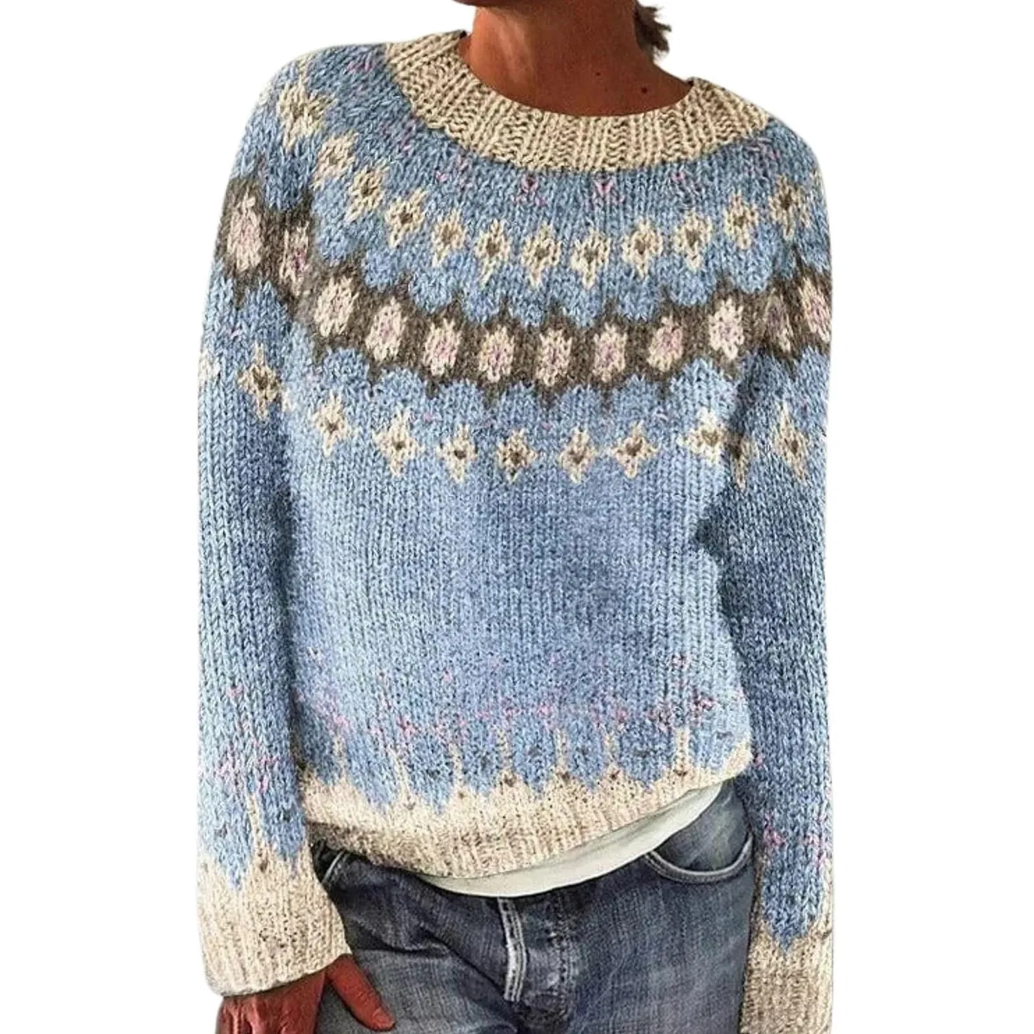 Женский свитер с принтом Fairisle Norwegian Sweater, Azure