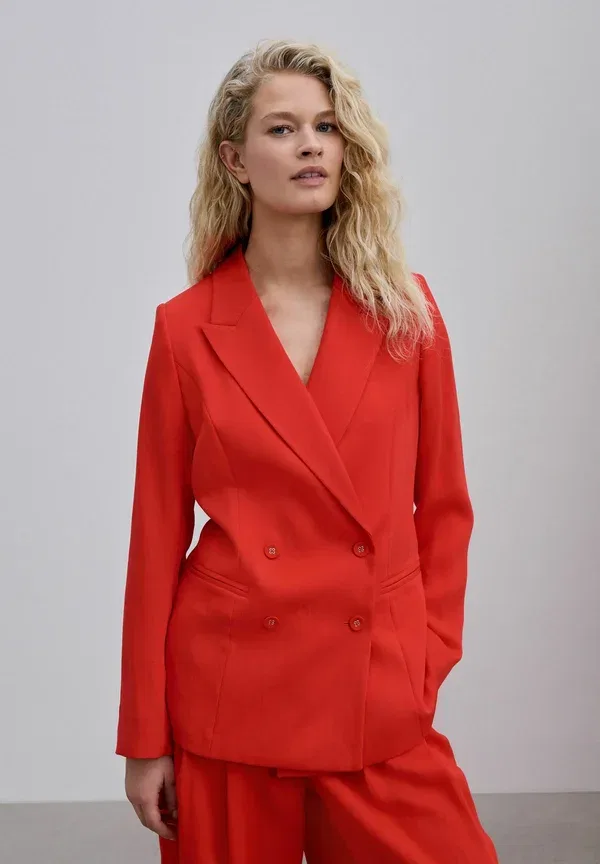 Пиджак однобортный Tall fit - relaxed double breasted crinkle blazer Next, красный