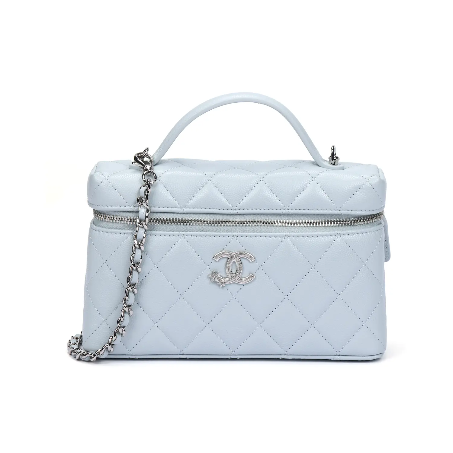 

CHANEL Женская косметичка из зерненой телячьей кожи серого цвета