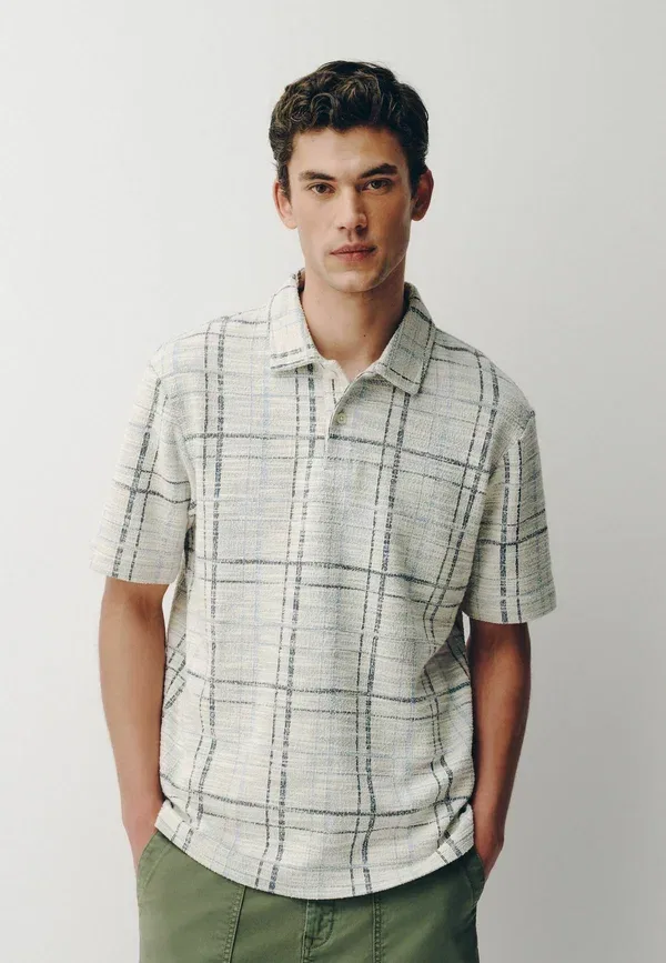 Футболка поло хлопковая Regular fit textured short sleeve polo shirts Next, Ecru Craft, экрю