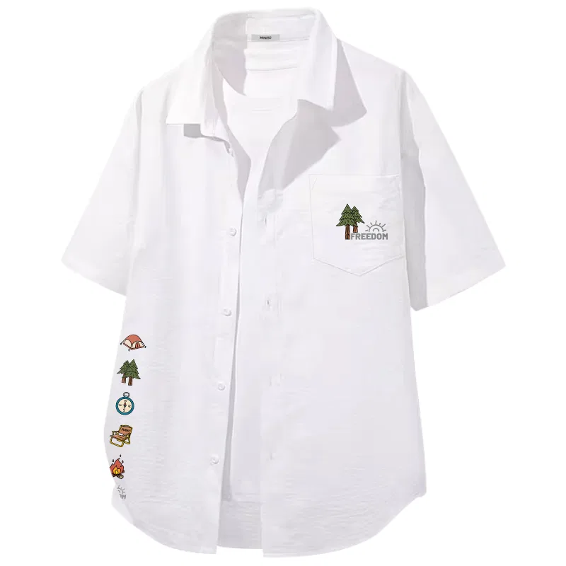 Детская рубашка с воротником MINISO, White (Camping Sticker Chest Logo)