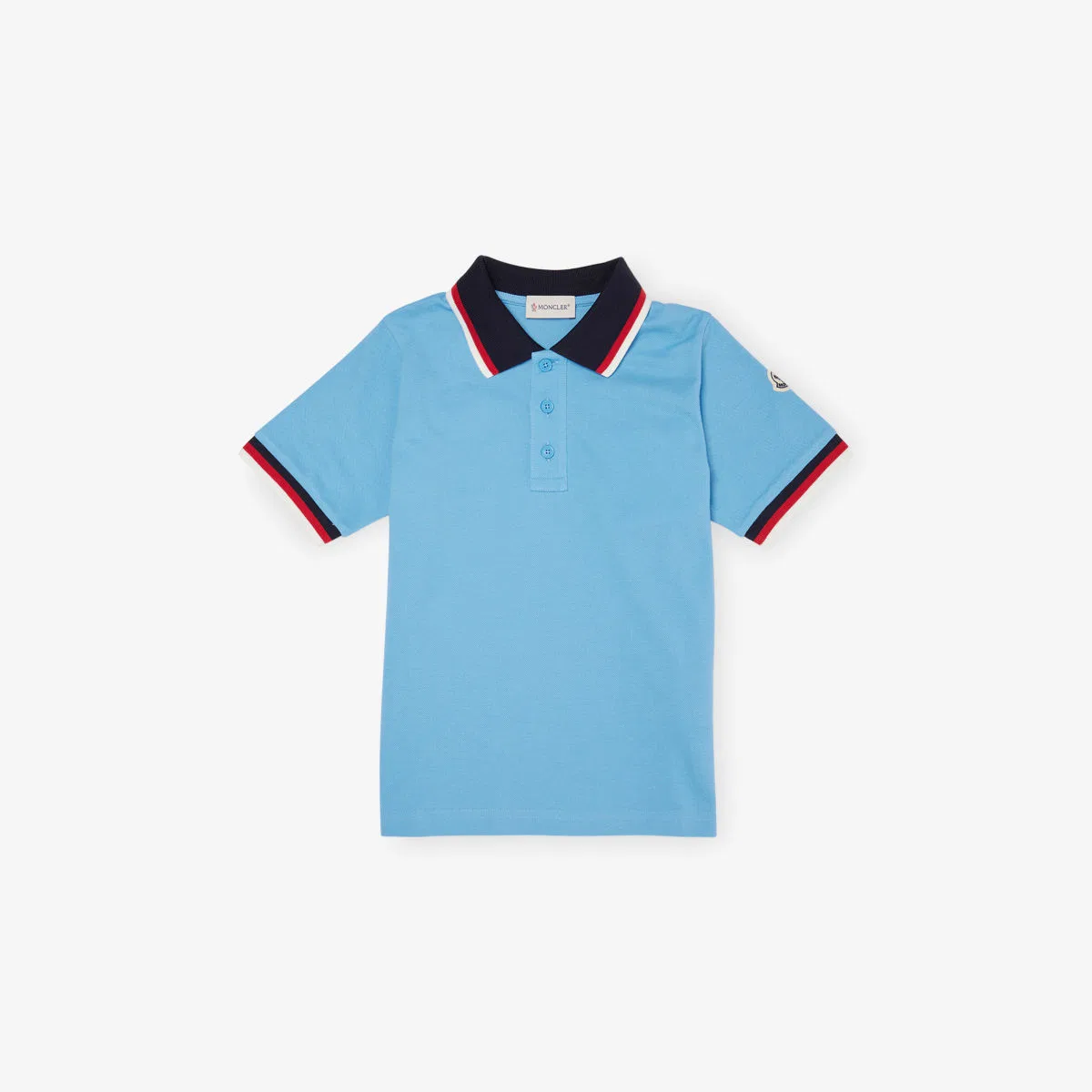 Поло с короткими рукавами из хлопкового пике с нашивкой Brand-patch, размер 4-10 лет Moncler, синий